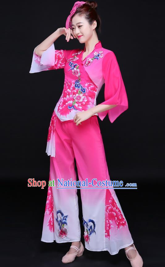 Chinese Women Group Performance Clothing Yangko Dance Pink Outfits Folk Dance Costumes Traditional Fan Dance Apparels