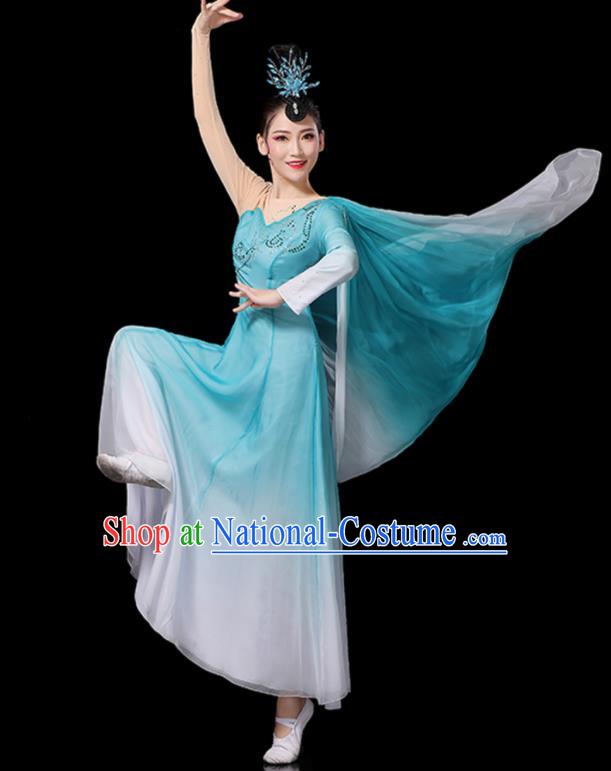 China Umbrella Dance Dress Fan Dance Blue Outfits Woman Performance Clothing Classical Dance Garment Costumes