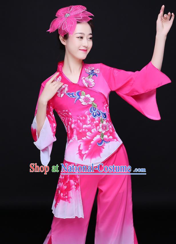 Chinese Women Group Performance Clothing Yangko Dance Pink Outfits Folk Dance Costumes Traditional Fan Dance Apparels