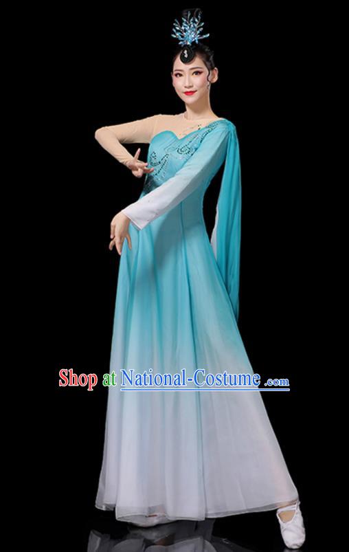 China Umbrella Dance Dress Fan Dance Blue Outfits Woman Performance Clothing Classical Dance Garment Costumes