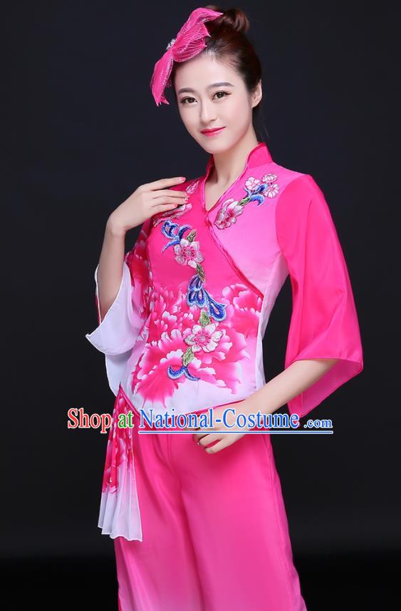 Chinese Women Group Performance Clothing Yangko Dance Pink Outfits Folk Dance Costumes Traditional Fan Dance Apparels