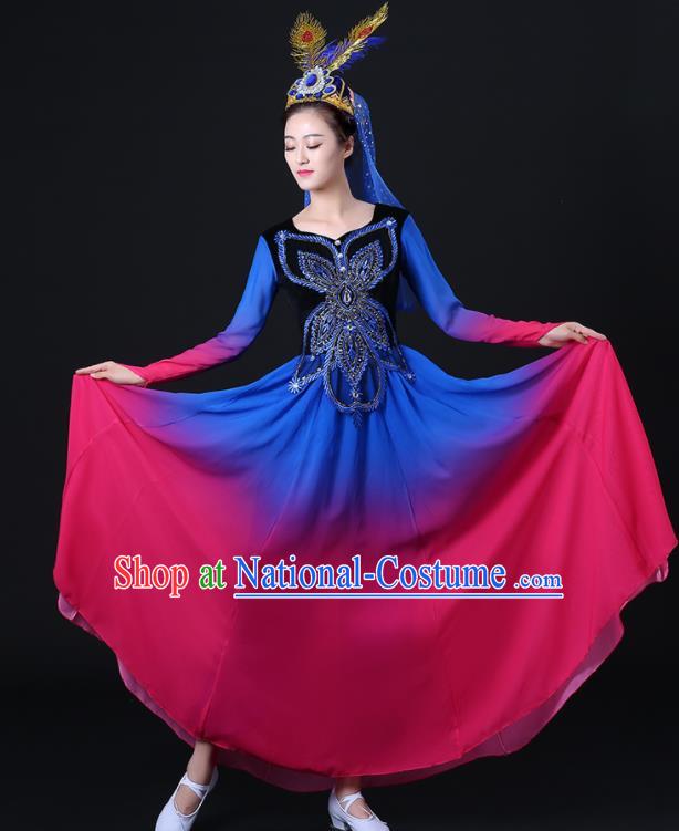 Chinese Uighur Minority Opening Dance Clothing Xinjiang Ethnic Female Performance Costumes Uyghur Nationality Dance Dress Outfits