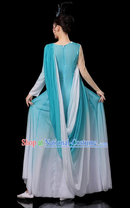 China Umbrella Dance Dress Fan Dance Blue Outfits Woman Performance Clothing Classical Dance Garment Costumes