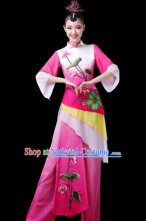 Chinese Folk Dance Costumes Traditional Lotus Dance Apparels Women Group Performance Clothing Yangko Dance Rosy Outfits