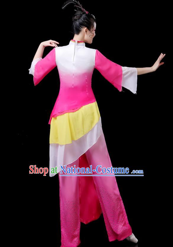 Chinese Folk Dance Costumes Traditional Lotus Dance Apparels Women Group Performance Clothing Yangko Dance Rosy Outfits