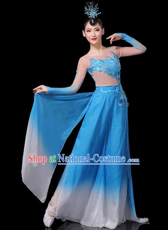 Chinese New Year Drum Dance Costumes Yangko Performance Apparels Folk Dance Clothing Traditional Fan Dance Blue Outfits