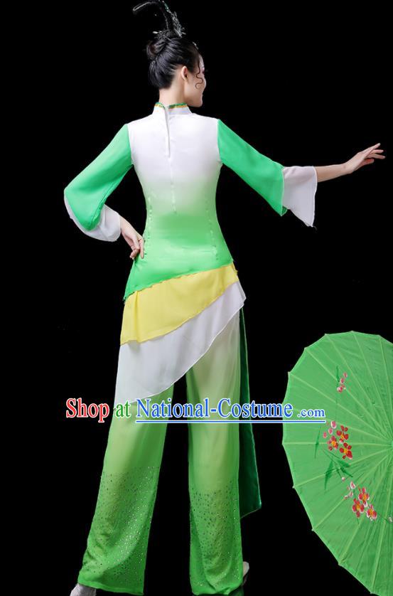 Chinese Yangko Dance Green Outfits Folk Dance Costumes Traditional Lotus Dance Apparels Women Group Performance Clothing