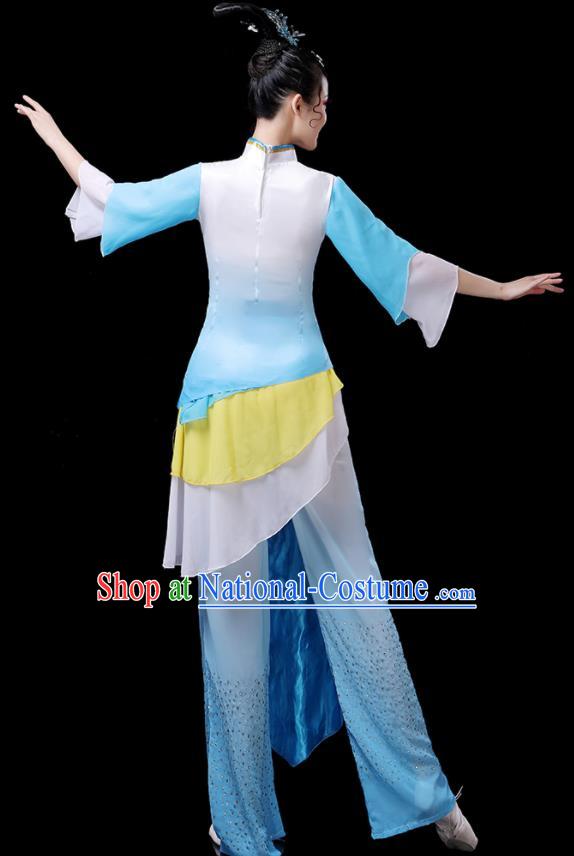 Chinese Women Group Performance Clothing Yangko Dance Blue Outfits Folk Dance Costumes Traditional Lotus Dance Apparels