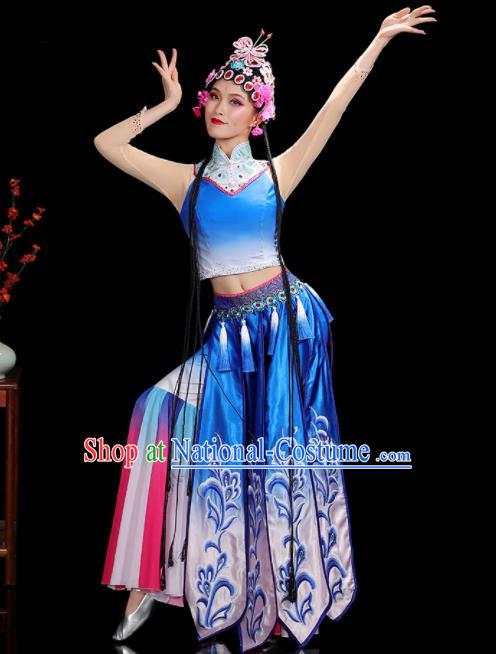 China Classical Dance Garment Costumes Umbrella Dance Dress Opera Dance Blue Outfits Woman Performance Clothing