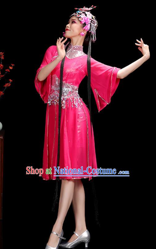 Professional China Women Group Dance Costumes Jazz Performance Garments Modern Dance Clothing Opening Dance Rosy Dress