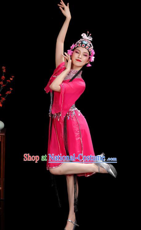 Professional China Women Group Dance Costumes Jazz Performance Garments Modern Dance Clothing Opening Dance Rosy Dress