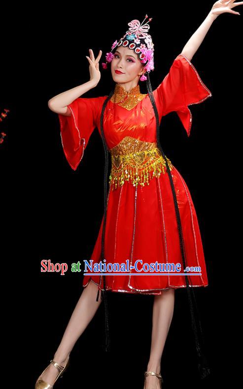 Professional China Opening Dance Red Dress Women Group Dance Costumes Jazz Performance Garments Modern Dance Clothing