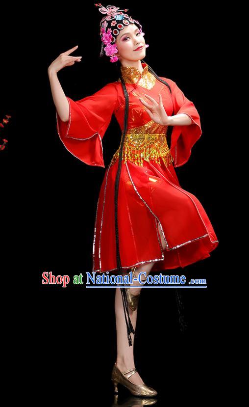 Professional China Opening Dance Red Dress Women Group Dance Costumes Jazz Performance Garments Modern Dance Clothing