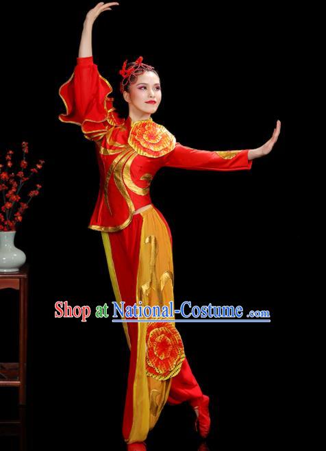 Chinese Yangko Performance Apparels Folk Dance Clothing Traditional Dragon Dance Red Outfits New Year Drum Dance Costumes