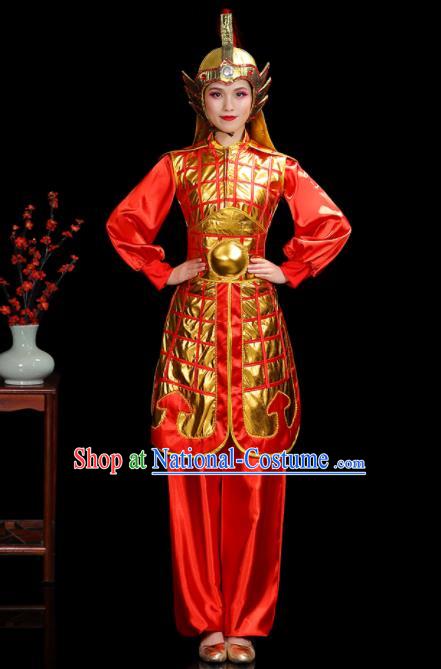 China Woman Performance Clothing Classical Dance Garment Costumes General Dance Dress Water Drum Dance Red Outfits