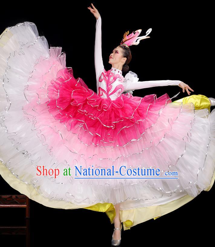 Professional China Modern Dance Clothing Opening Dance Pink Dress Women Group Dance Costumes Chorus Performance Garments