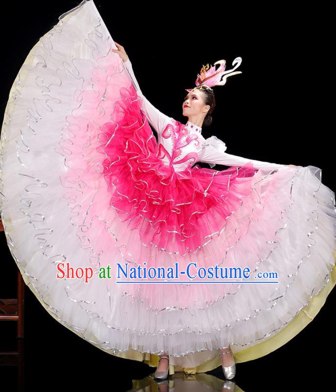 Professional China Modern Dance Clothing Opening Dance Pink Dress Women Group Dance Costumes Chorus Performance Garments