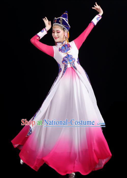 Chinese Ethnic Female Dance Costumes Mongol Nationality Stage Performance Pink Dress Outfits Mongolian Minority Dance Clothing