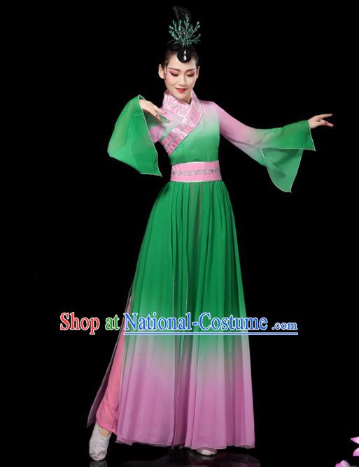 China Woman Performance Clothing Classical Dance Garment Costumes Umbrella Dance Dress Palace Fan Dance Green Outfits