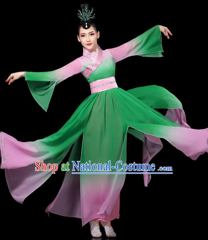 China Woman Performance Clothing Classical Dance Garment Costumes Umbrella Dance Dress Palace Fan Dance Green Outfits