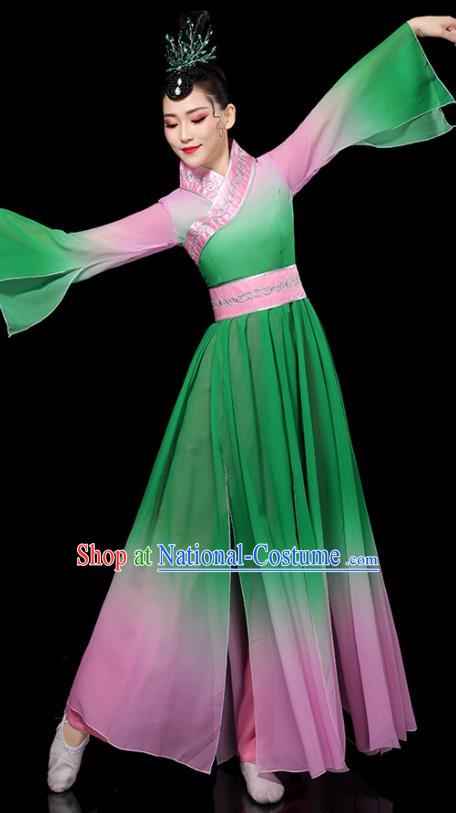 China Woman Performance Clothing Classical Dance Garment Costumes Umbrella Dance Dress Palace Fan Dance Green Outfits