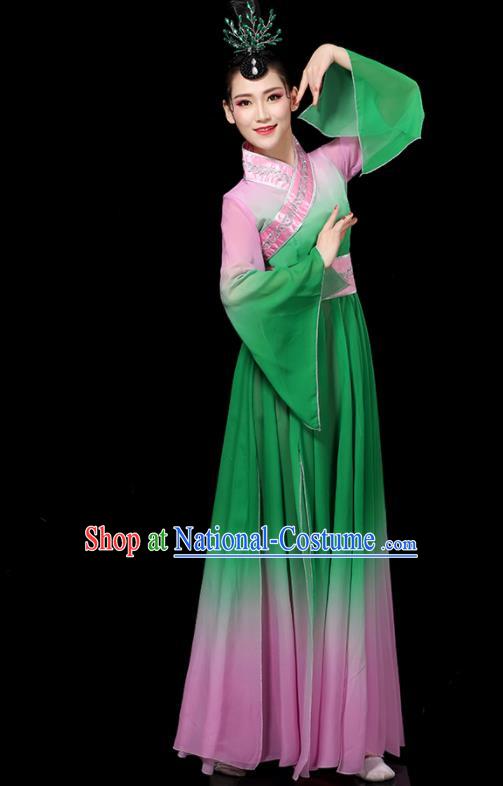 China Woman Performance Clothing Classical Dance Garment Costumes Umbrella Dance Dress Palace Fan Dance Green Outfits