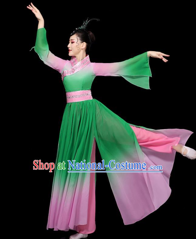 China Woman Performance Clothing Classical Dance Garment Costumes Umbrella Dance Dress Palace Fan Dance Green Outfits