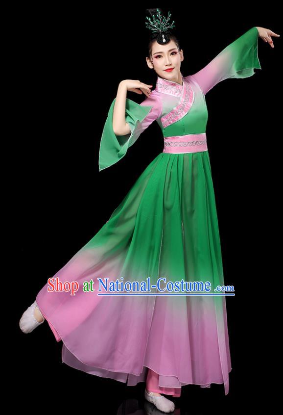 China Woman Performance Clothing Classical Dance Garment Costumes Umbrella Dance Dress Palace Fan Dance Green Outfits