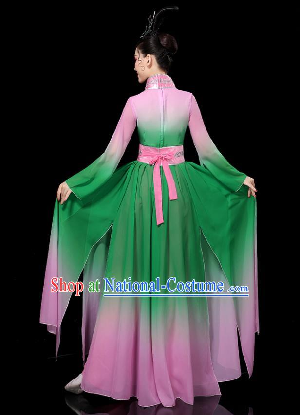 China Woman Performance Clothing Classical Dance Garment Costumes Umbrella Dance Dress Palace Fan Dance Green Outfits