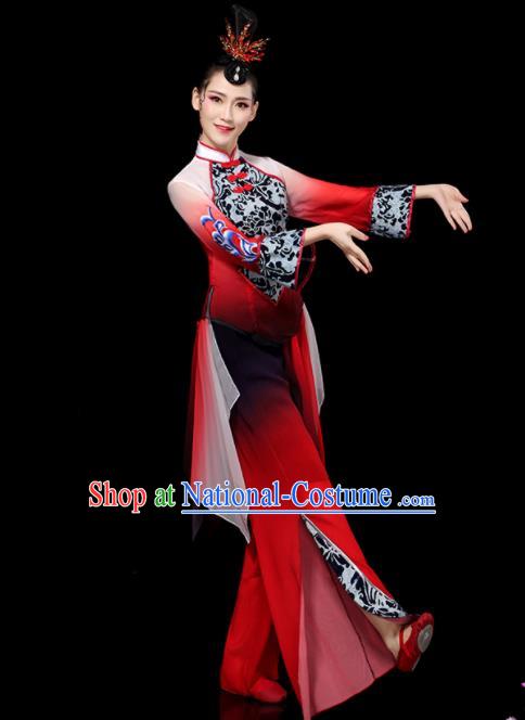 Chinese Yangko Performance Apparels Folk Dance Clothing Traditional Fan Dance Red Outfits Female Group Dance Costumes