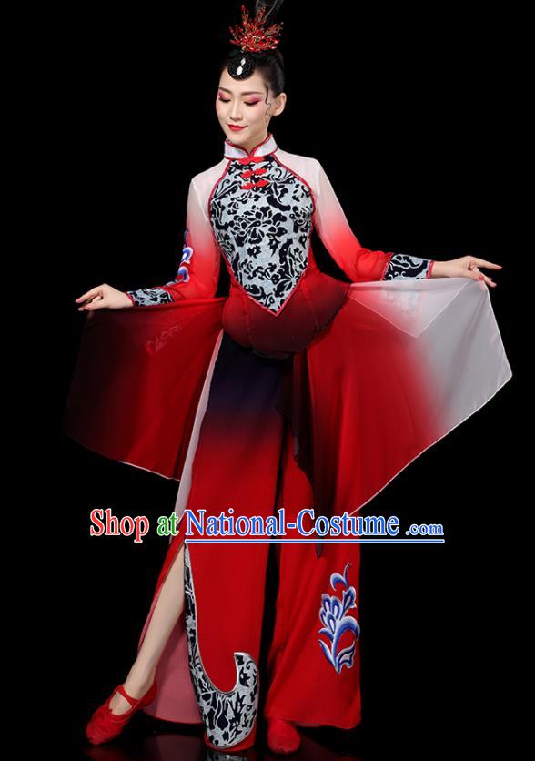 Chinese Yangko Performance Apparels Folk Dance Clothing Traditional Fan Dance Red Outfits Female Group Dance Costumes