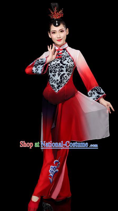 Chinese Yangko Performance Apparels Folk Dance Clothing Traditional Fan Dance Red Outfits Female Group Dance Costumes