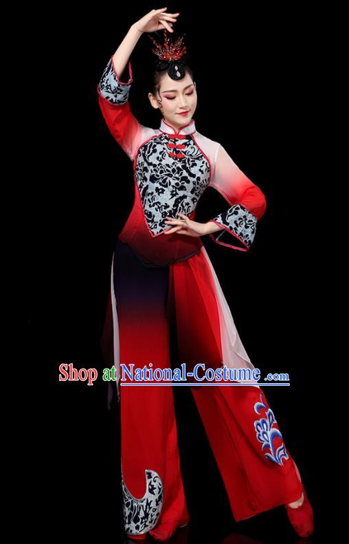 Chinese Yangko Performance Apparels Folk Dance Clothing Traditional Fan Dance Red Outfits Female Group Dance Costumes