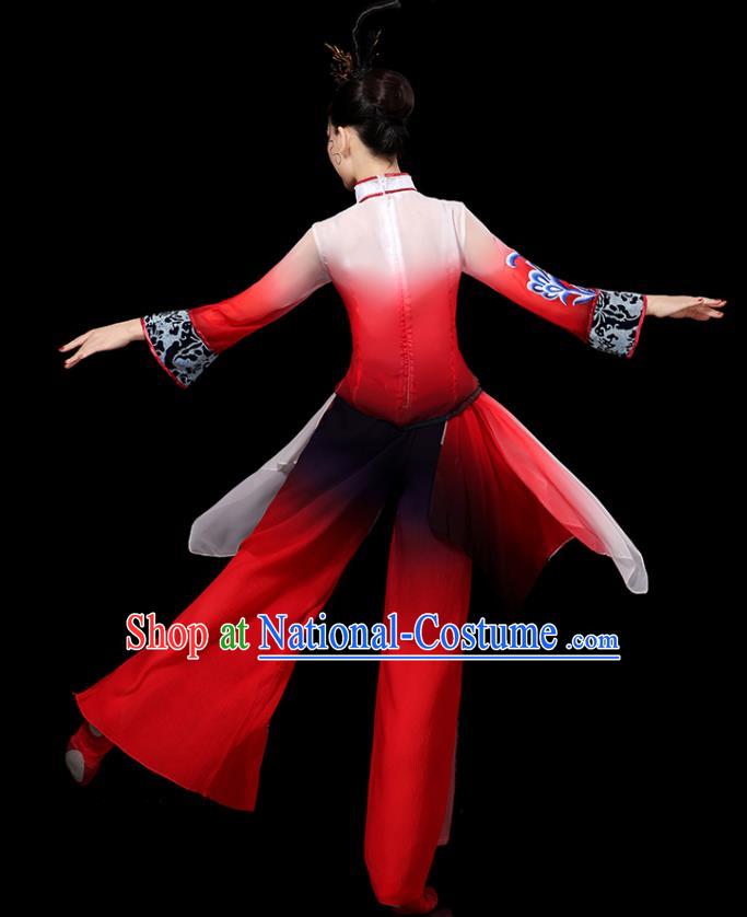 Chinese Yangko Performance Apparels Folk Dance Clothing Traditional Fan Dance Red Outfits Female Group Dance Costumes