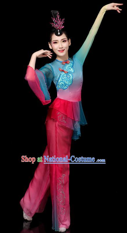 Chinese Female Group Dance Costumes Yangko Performance Apparels Folk Dance Clothing Traditional Fan Dance Rosy Outfits