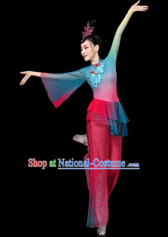 Chinese Female Group Dance Costumes Yangko Performance Apparels Folk Dance Clothing Traditional Fan Dance Rosy Outfits