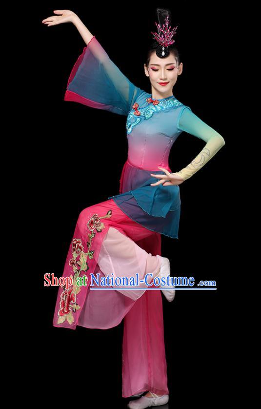 Chinese Female Group Dance Costumes Yangko Performance Apparels Folk Dance Clothing Traditional Fan Dance Rosy Outfits