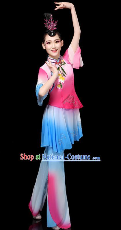 Chinese Traditional Fan Dance Pink Outfits Female Group Dance Costumes Yangko Performance Apparels Folk Dance Clothing