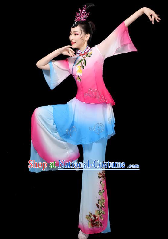 Chinese Traditional Fan Dance Pink Outfits Female Group Dance Costumes Yangko Performance Apparels Folk Dance Clothing