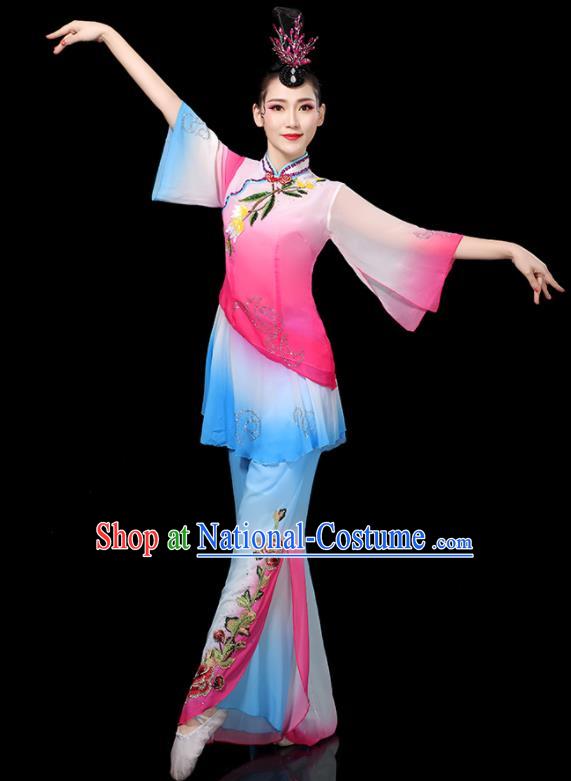 Chinese Traditional Fan Dance Pink Outfits Female Group Dance Costumes Yangko Performance Apparels Folk Dance Clothing