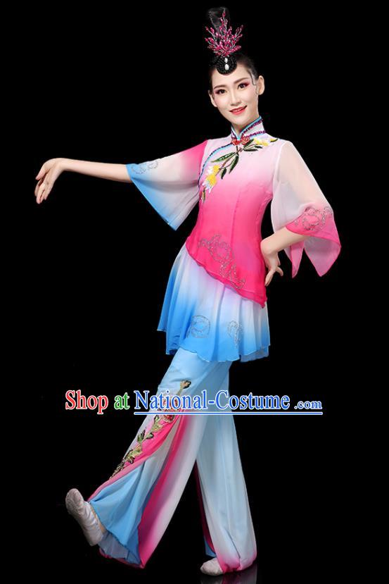 Chinese Traditional Fan Dance Pink Outfits Female Group Dance Costumes Yangko Performance Apparels Folk Dance Clothing