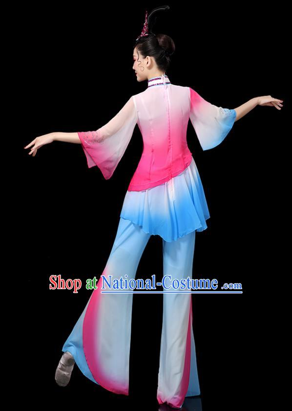 Chinese Traditional Fan Dance Pink Outfits Female Group Dance Costumes Yangko Performance Apparels Folk Dance Clothing