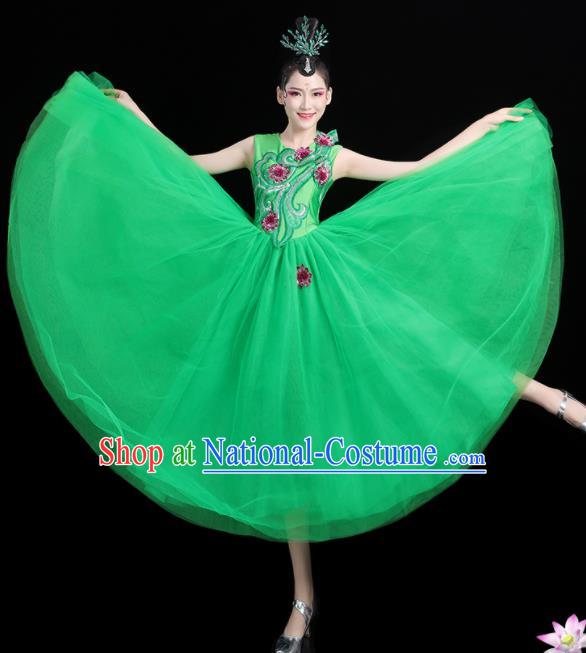 Professional China Opening Dance Green Veil Dress Women Group Dance Costumes Chorus Performance Garments Modern Dance Clothing