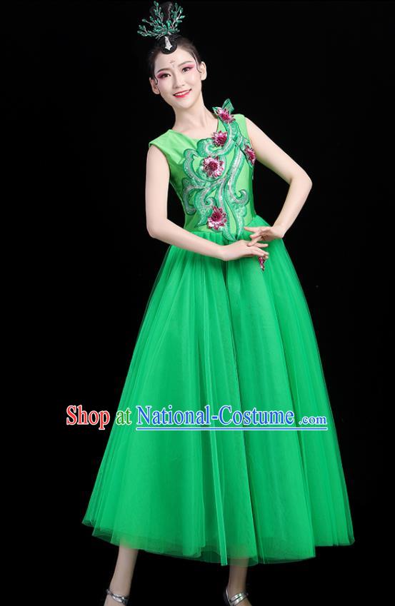 Professional China Opening Dance Green Veil Dress Women Group Dance Costumes Chorus Performance Garments Modern Dance Clothing