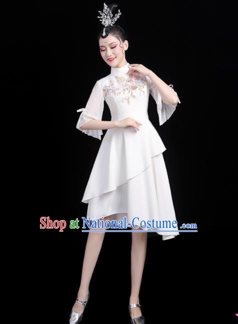 Professional China Modern Dance Clothing Opening Dance White Dress Women Group Dance Costumes Chorus Performance Garments