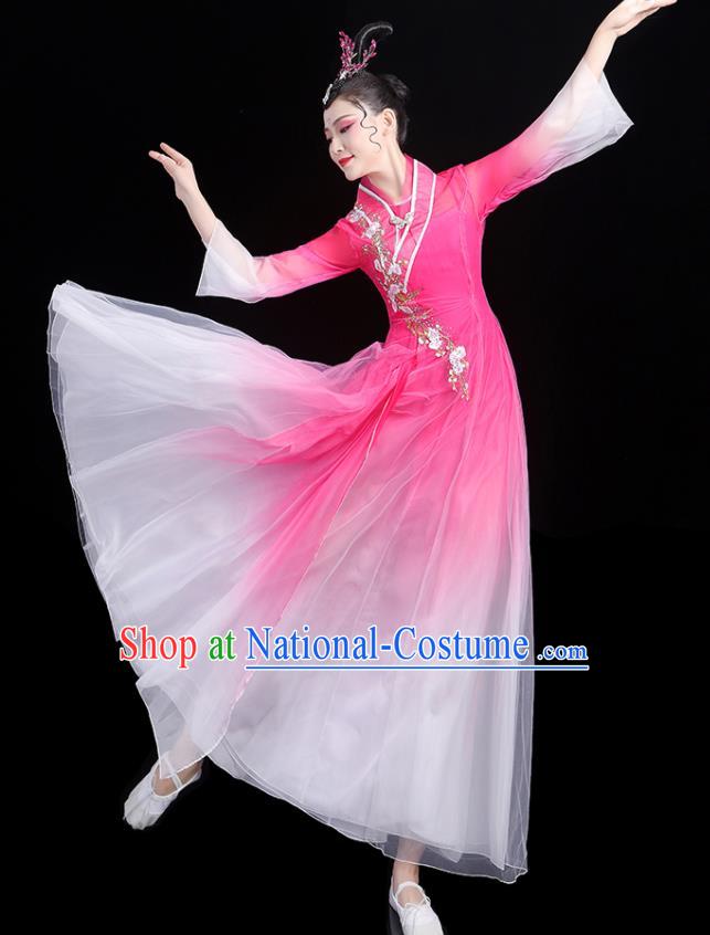 China Umbrella Dance Pink Dress Fan Dance Outfits Woman Performance Clothing Classical Dance Garment Costumes