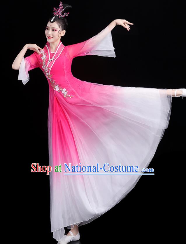 China Umbrella Dance Pink Dress Fan Dance Outfits Woman Performance Clothing Classical Dance Garment Costumes