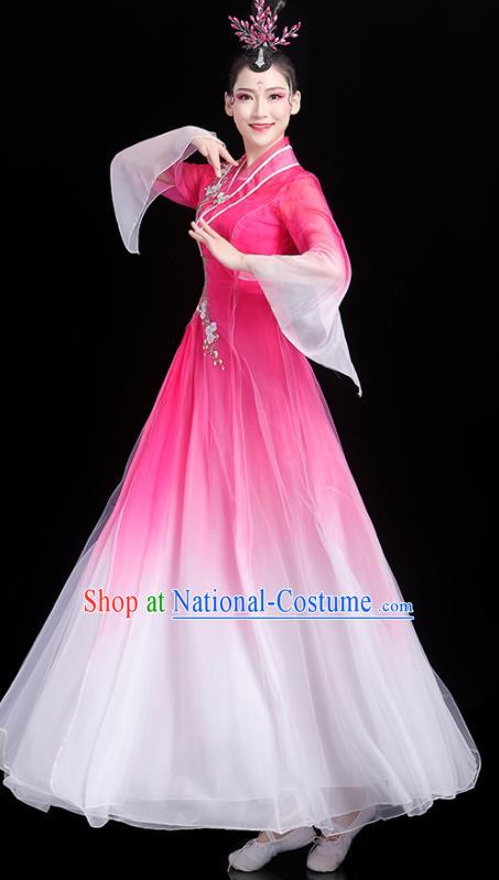 China Umbrella Dance Pink Dress Fan Dance Outfits Woman Performance Clothing Classical Dance Garment Costumes