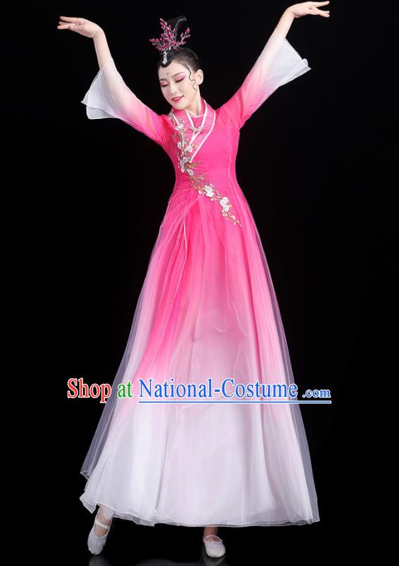 China Umbrella Dance Pink Dress Fan Dance Outfits Woman Performance Clothing Classical Dance Garment Costumes