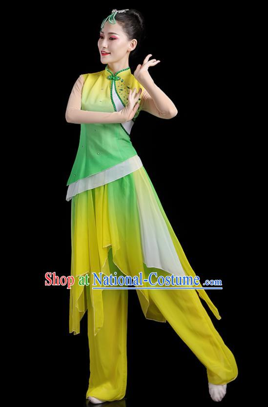 Chinese Female Drum Dance Costumes Yangko Performance Apparels Folk Dance Clothing Traditional Fan Dance Green Outfits